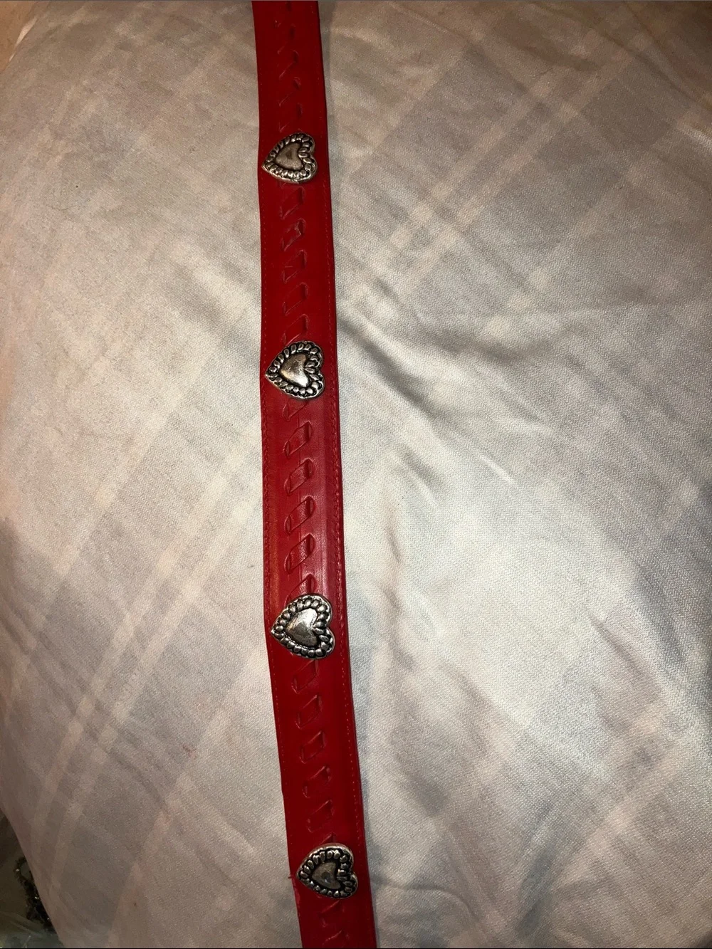 Coach Red Leather Belt with Silver Heart Studs